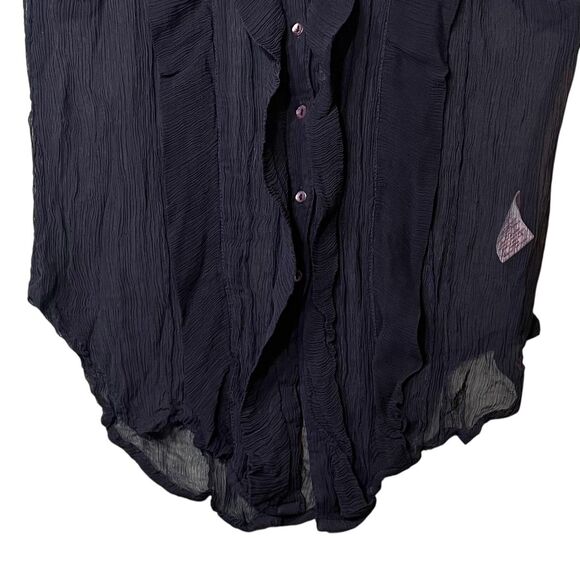 Free People Blouse Womens Medium Black Ruffle Button Front Sleeveless Boho Gauze - Picture 9 of 13